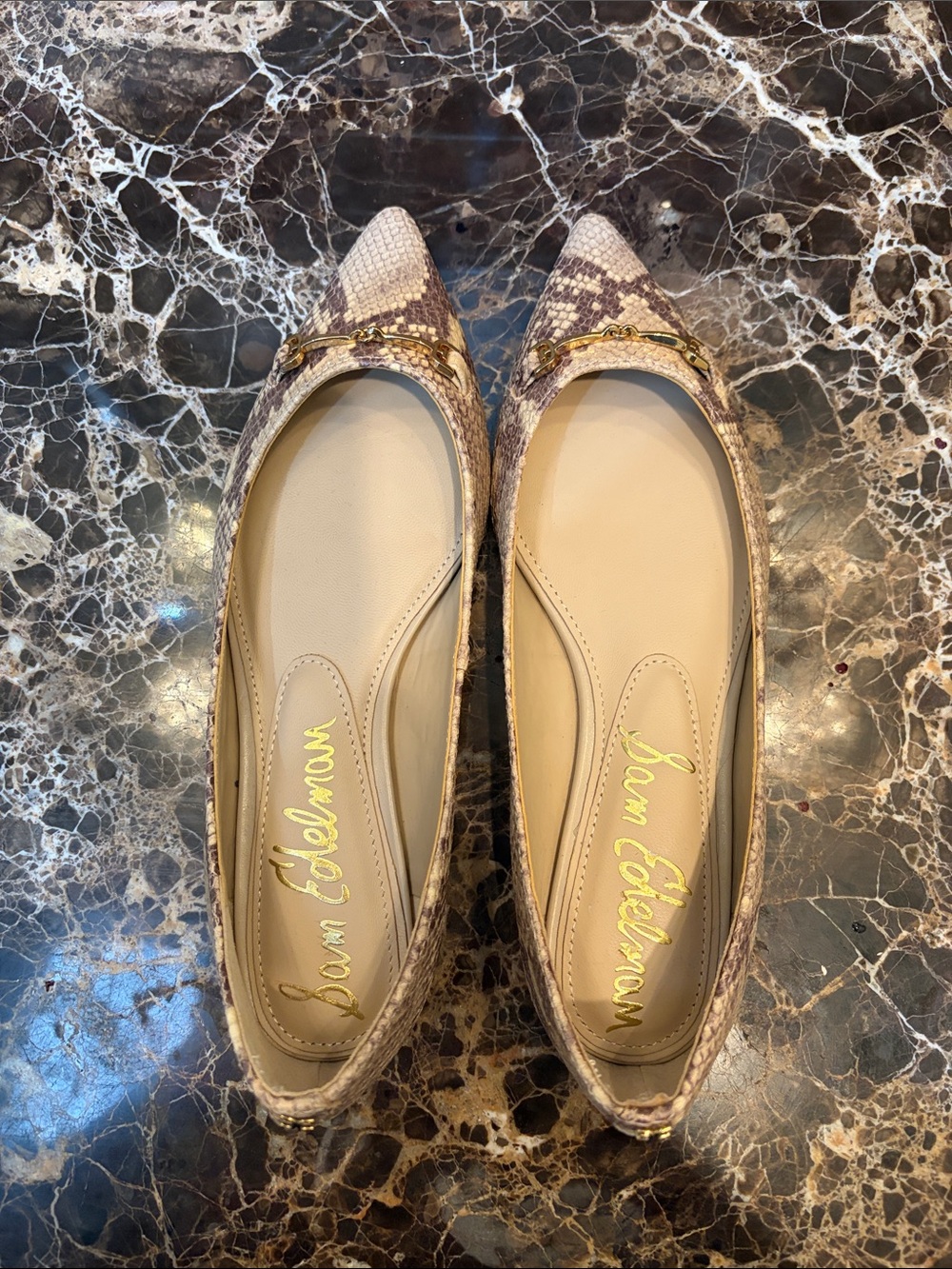 Sam Edelman Snake-Print Pointed Toe Flats with Gold Bit.Size 7  NWOT